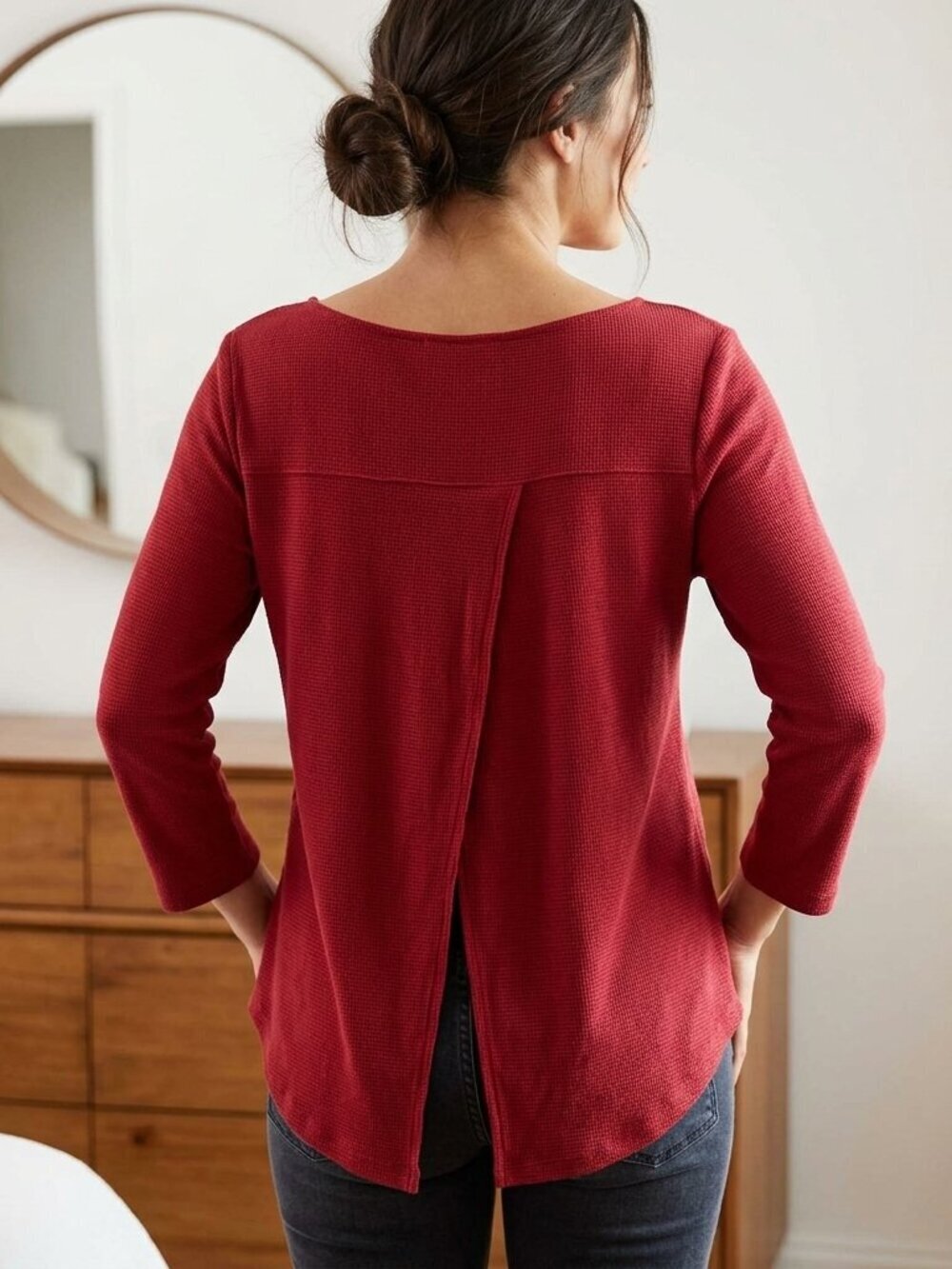 Neon Buddha 100% Cotton Red Tunic Top with Split Back